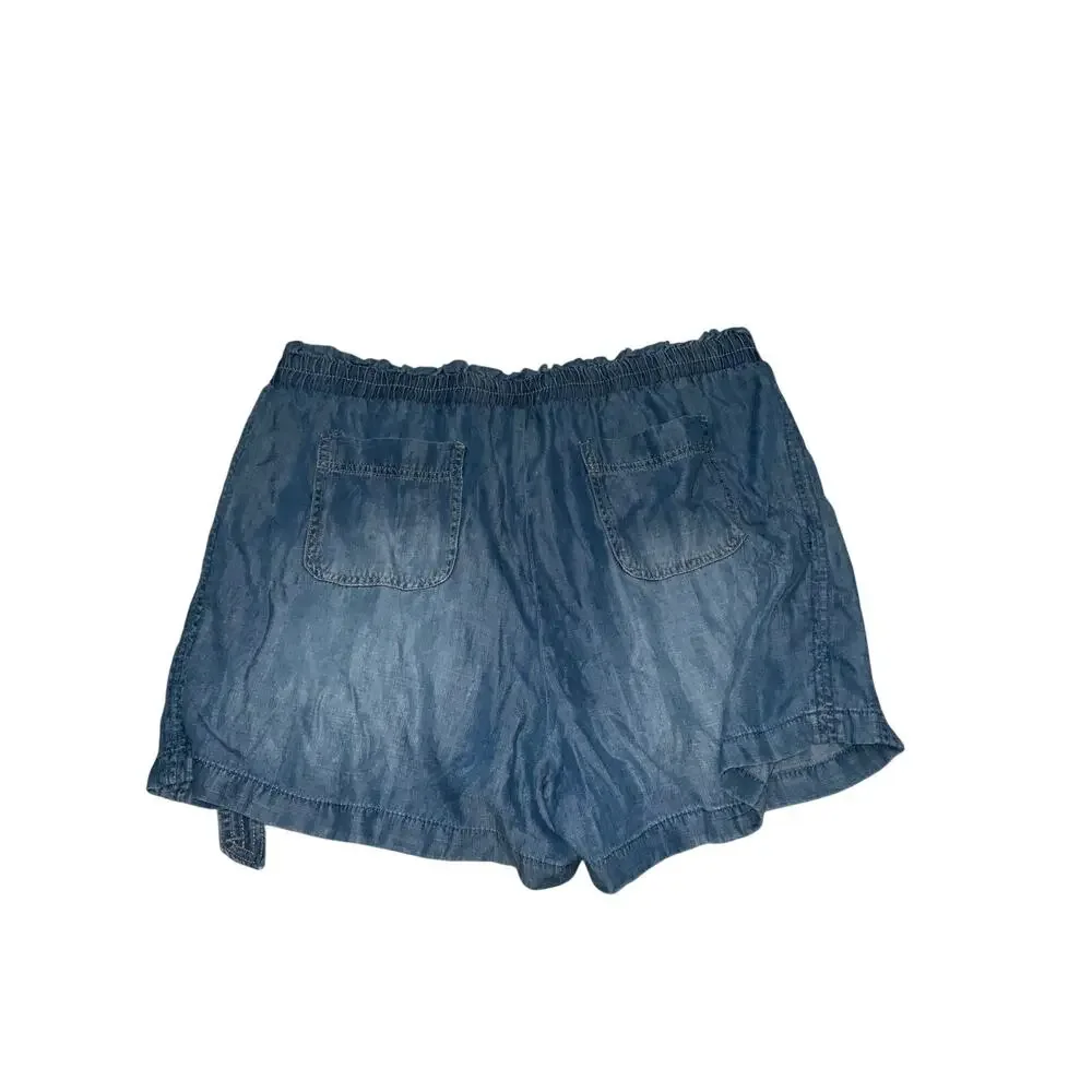 Knox Rose Blue Denim Paper Bag Chambray Pull On Shorts Tie Front Size XXL